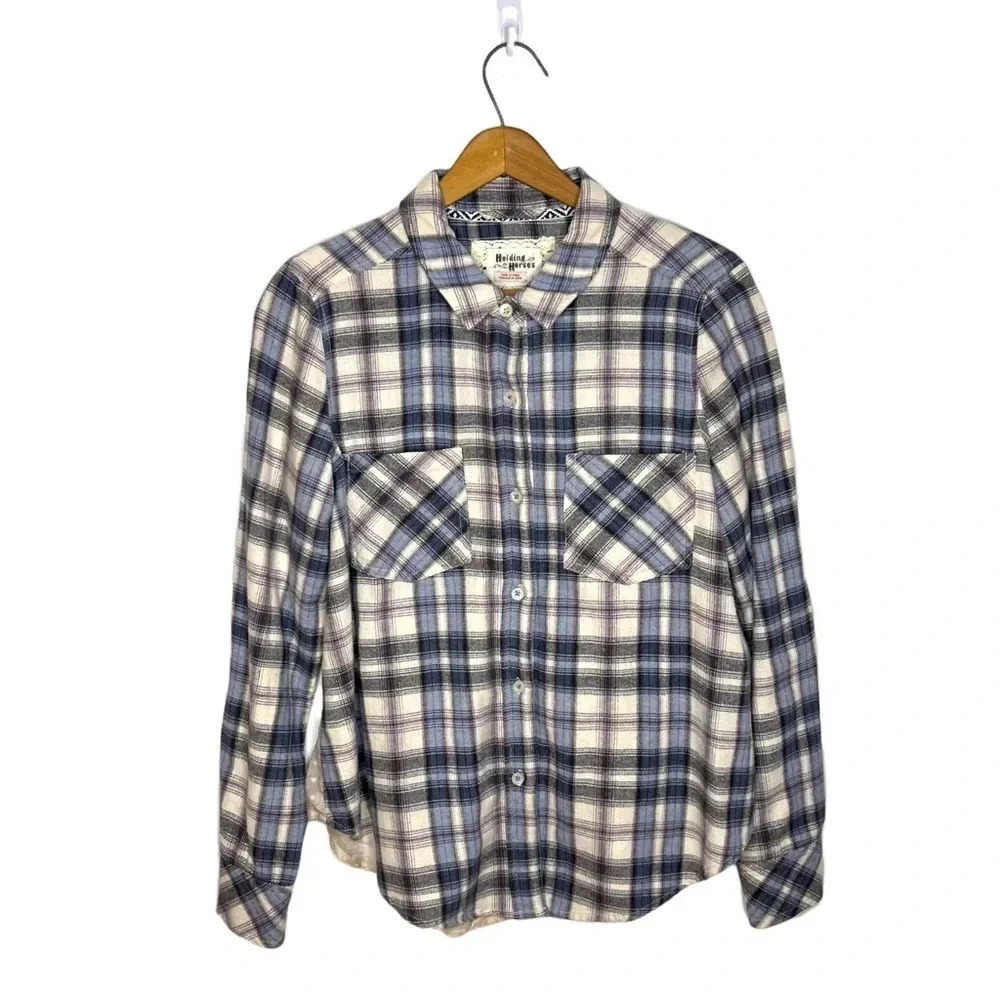 Anthropologie Holding Horses Willow Ridge Plaid Lace Back Shirt Small